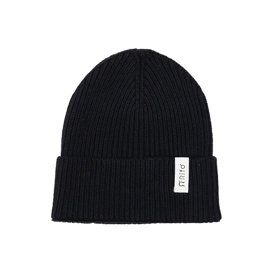 Black recycled cotton rib knit hat